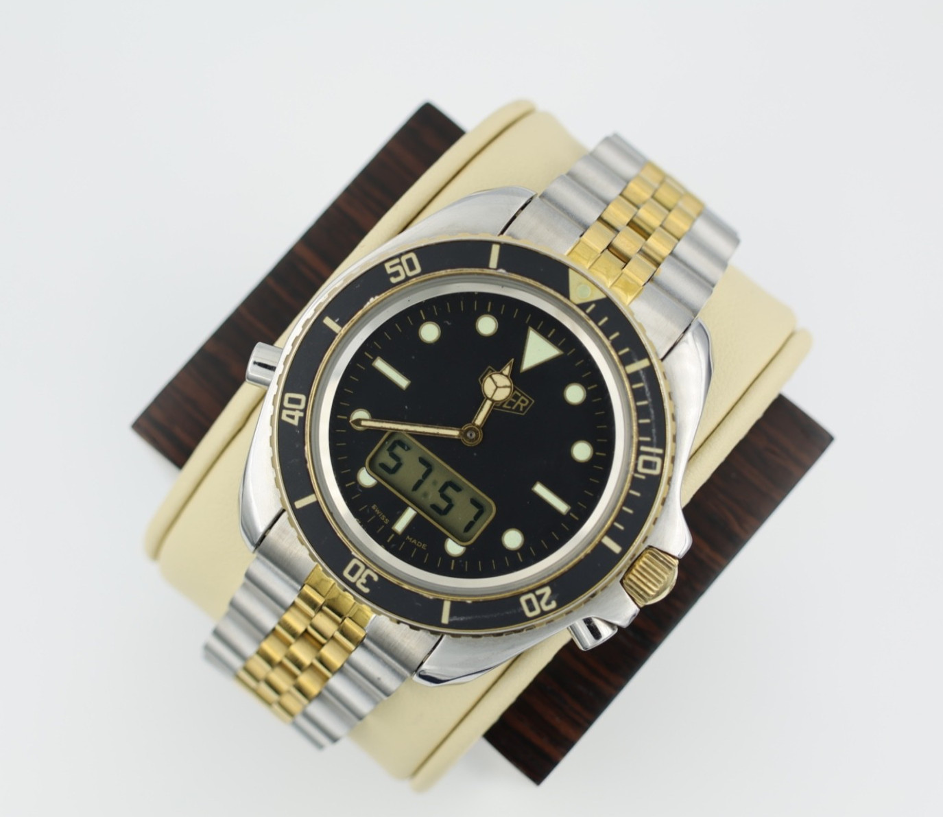 Pre TAG Heuer Jumbo 980.027 Mens 1000 Series Watch Black Gold Ana-Digital Rare