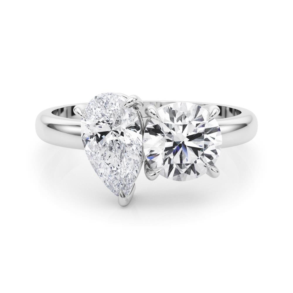 Forever Us 2 Stone Solitaire Ring VS F 2.00Ct Pear Round Lab Grown Diamond Gold