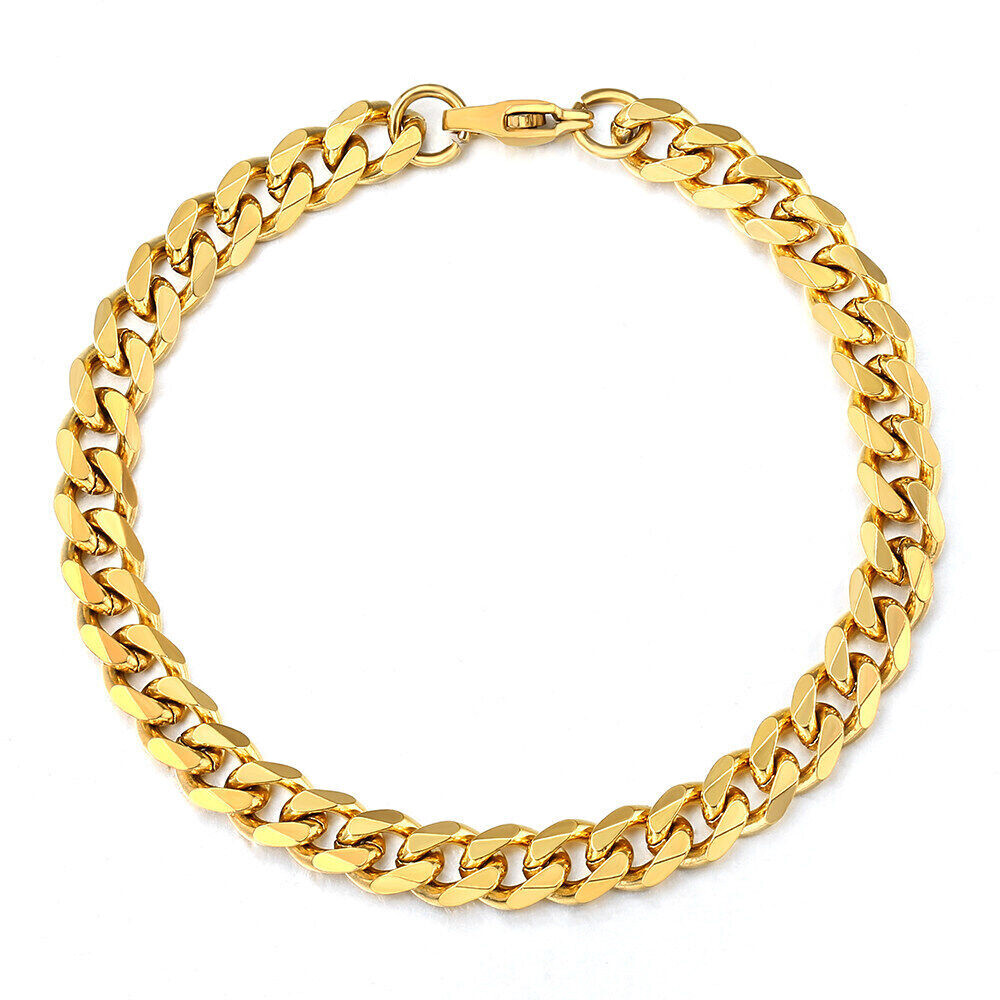 14K Gold Plated Stainless Steel Cuban Curb Chain Necklace Bracelet 3/5/7/9/11mm