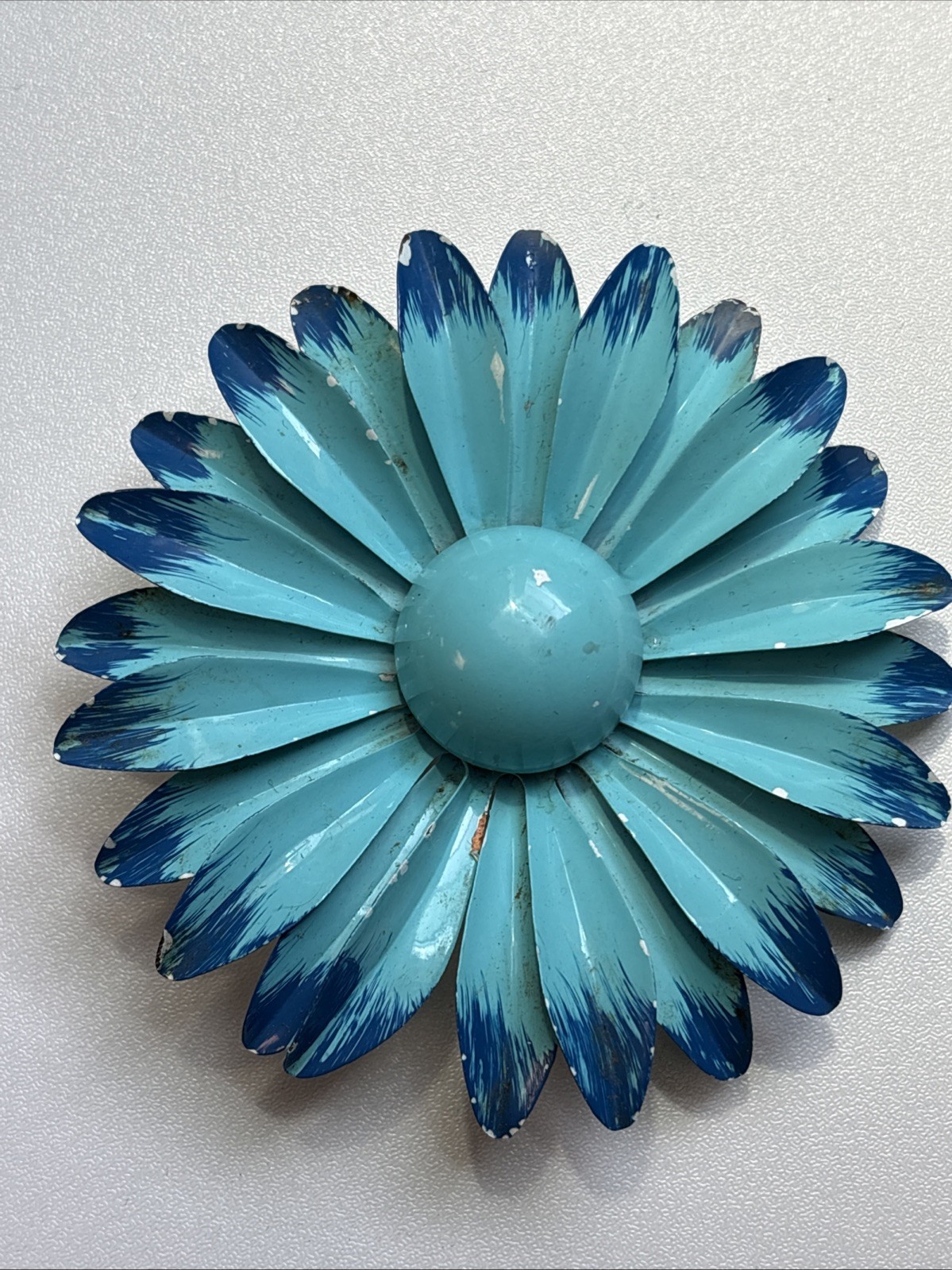 1960’s Metal And Enamel Turquoise Flower Brooch