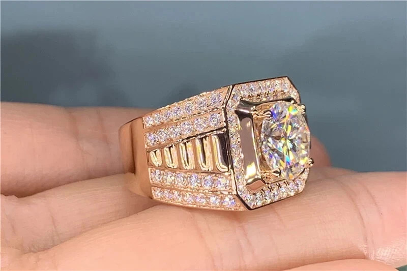 3Ct Round Cut Real Moissanite Men’s Solitaire Ring 14K Rose Gold Plated Silver