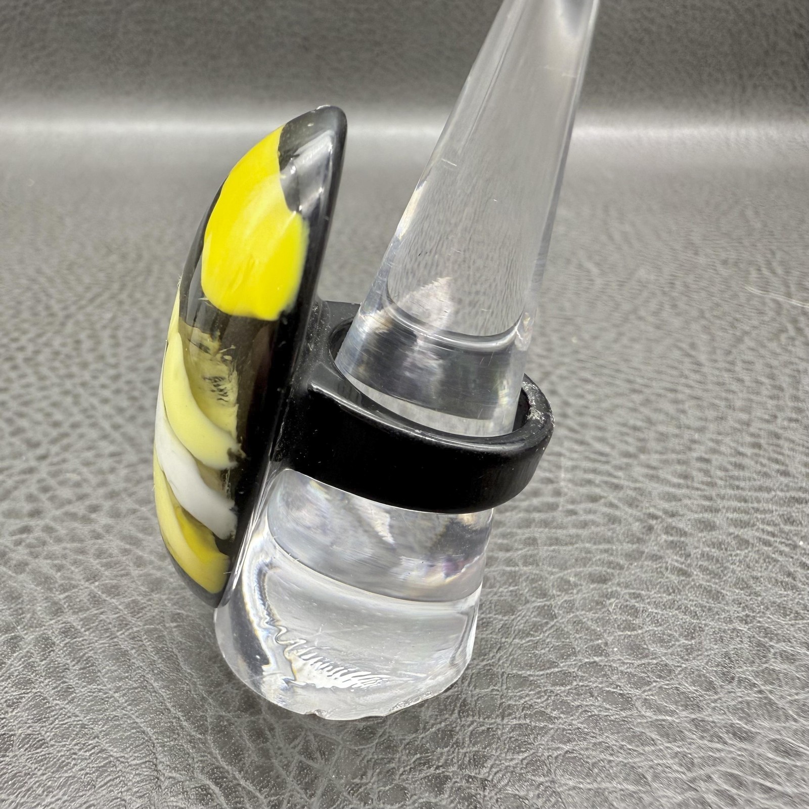 Oversized Statement Ring Black Yellow White Abstract Resin Art Size 7 Womens