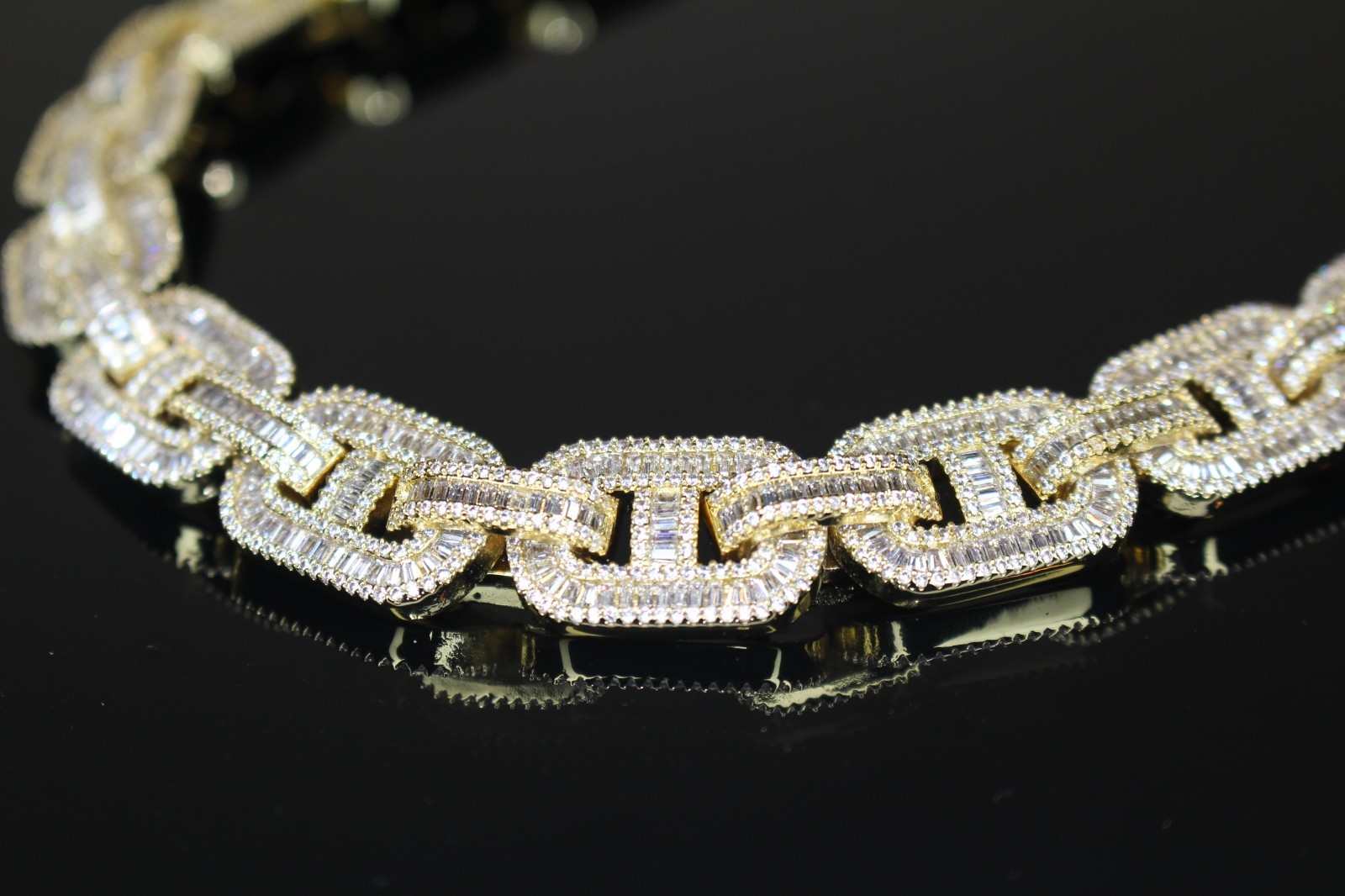 14k STAMP 14mm MARINER Chain Necklace 82.6ct BAGUETTES Lab Sim VVS1 Diamond Gold