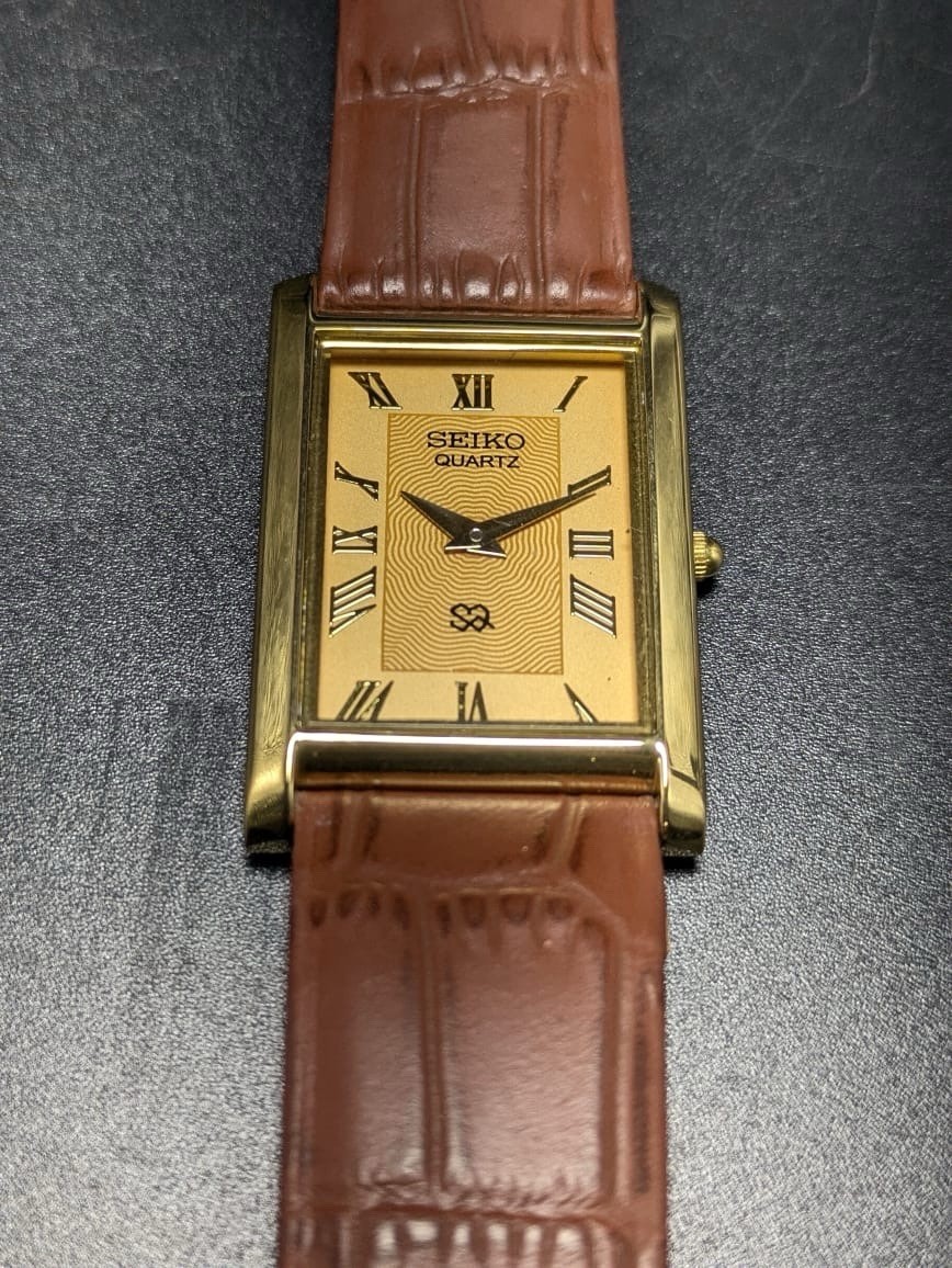 Seiko Quartz Rectangular Green Dial Black Band Roman Numerals Men’s Watch