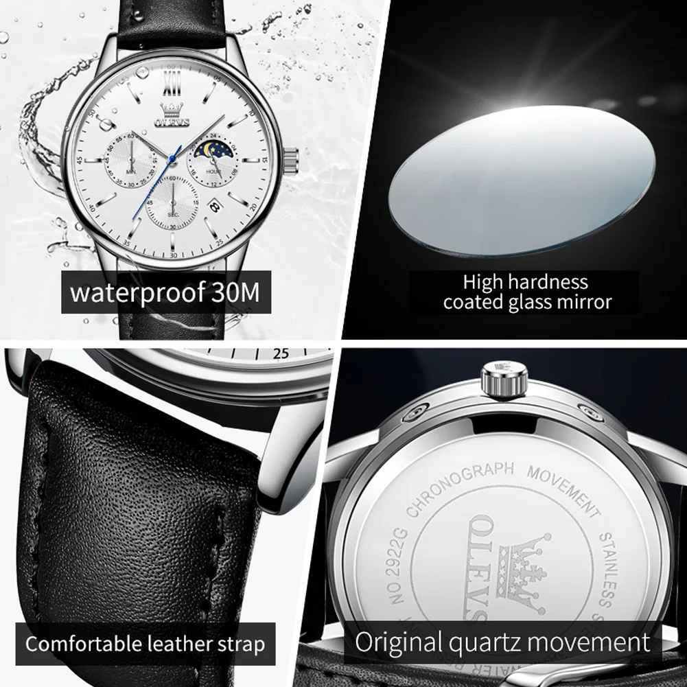 Waterproof Quartz Watch Men’s OLEVS Luminous Luxury Leather Men Business Strap