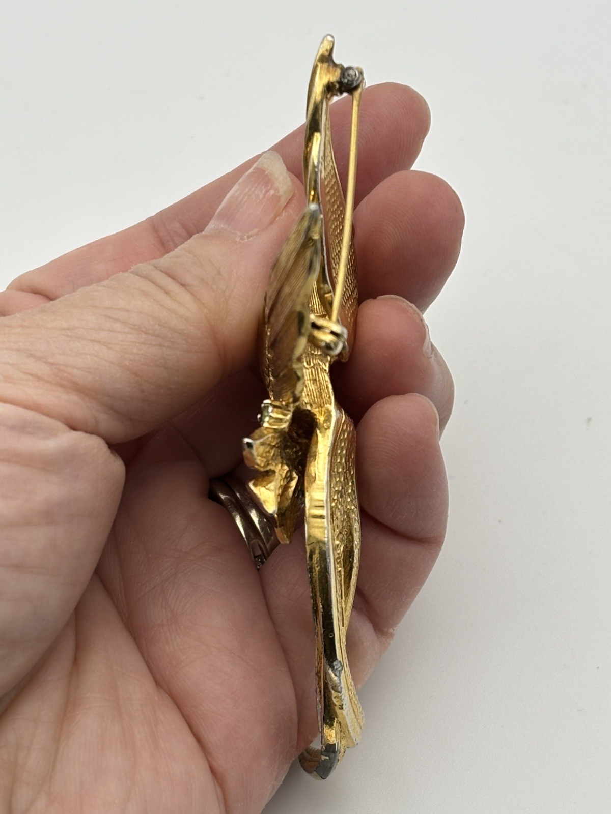 Vintage As-is Marcel Boucher Bird of Paradise Brooch Pin Gold Plated Rhinestones