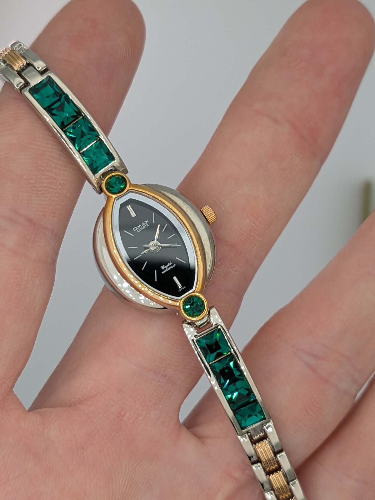 Ladies Watch Omax Japan Two Tone Crystal Dress Formal 7″