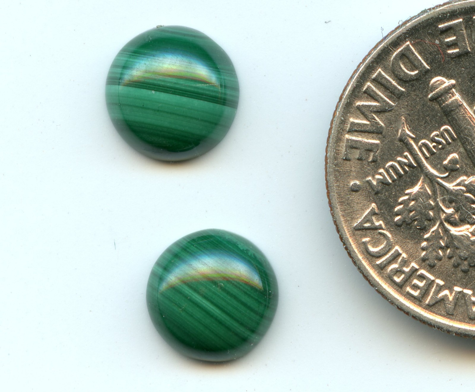 MALACHITE Genuine Natural African Stone ONE PAIR 7mm Round Cabochons