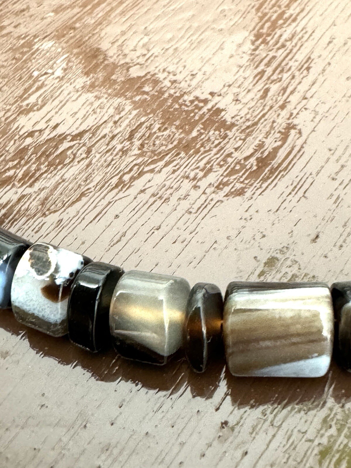 Stunning natural unique shape black and white Akate stone handmade necklace 61gm