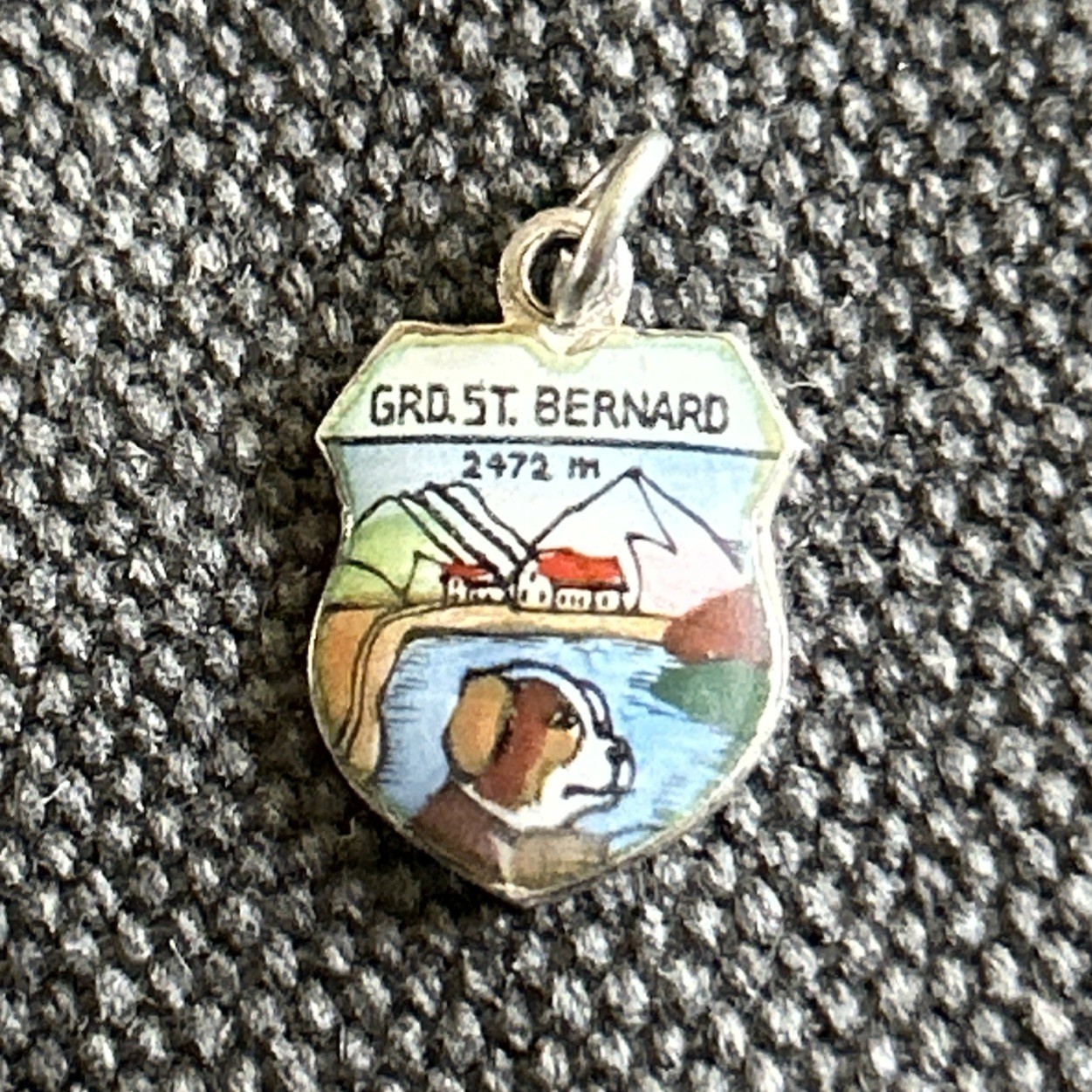 Grd. St. Bernard Switzerland Vintage 800 Silver & Enamel Bracelet Charm Alps