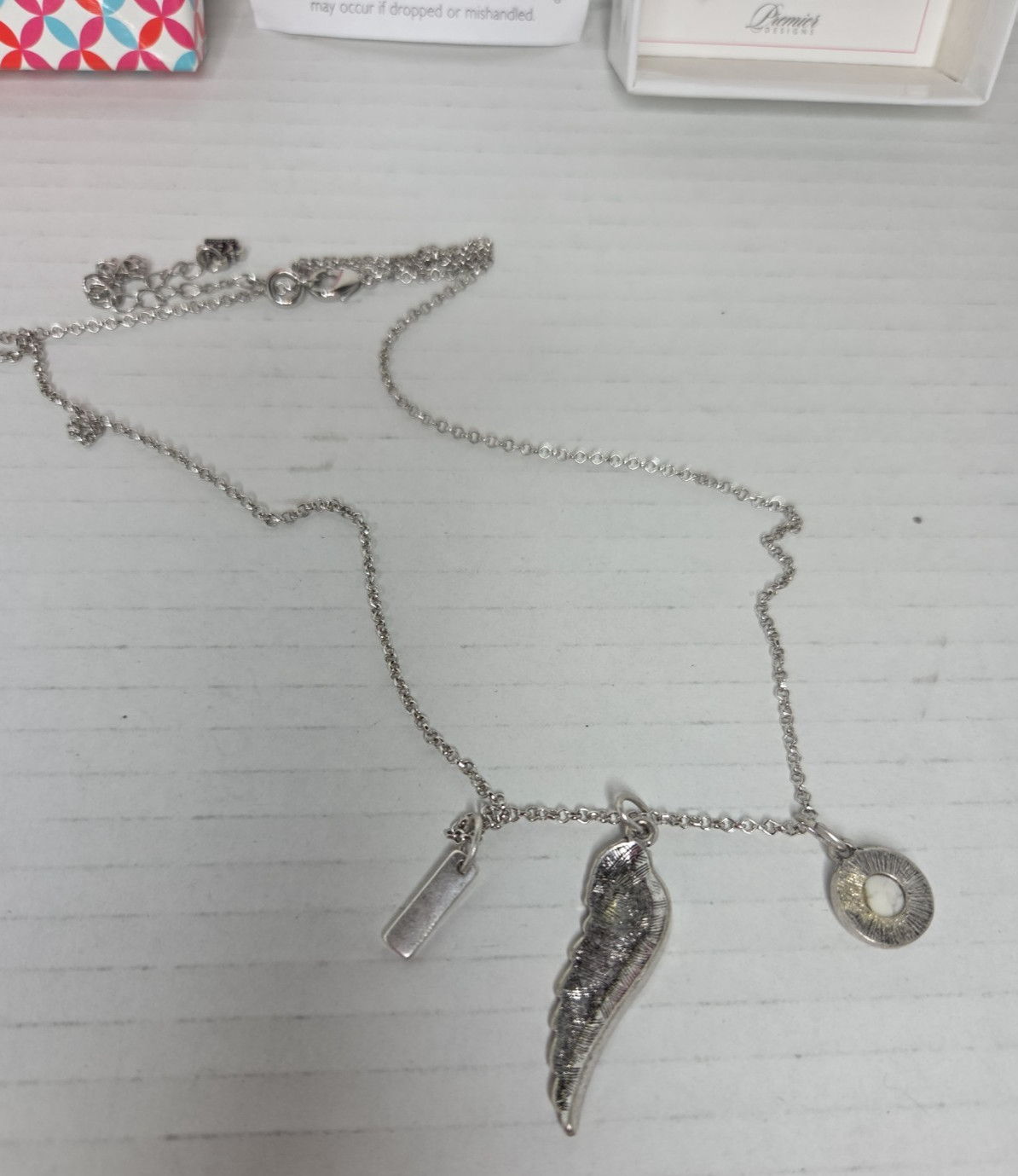 Premier Designs Silver Tone Angel Wing Charm Necklace 30in /W 4in Extender