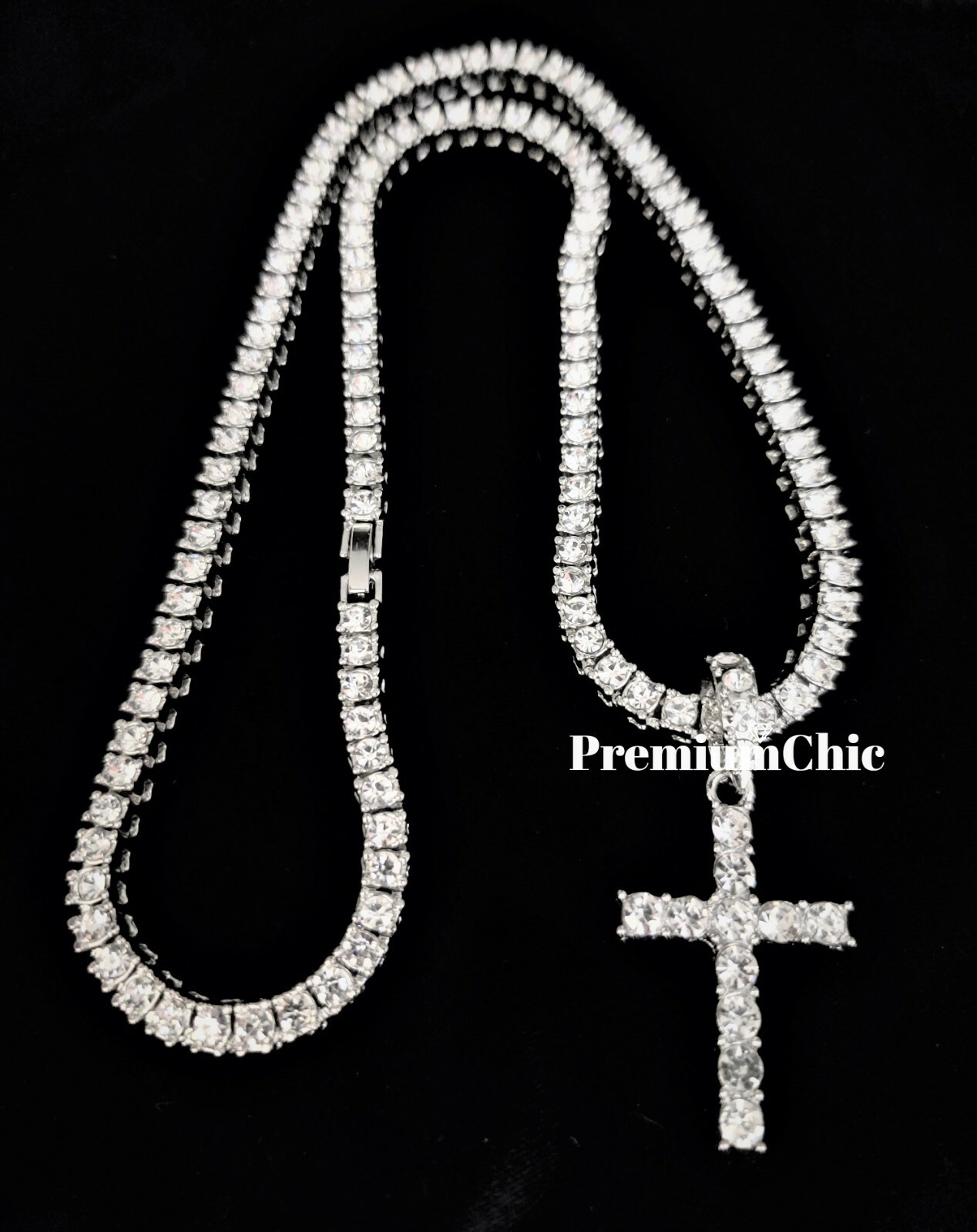 ICED Cross Pendant & Tennis Chain Choker Gold/Silver Plated Hip Hop CZ Necklace