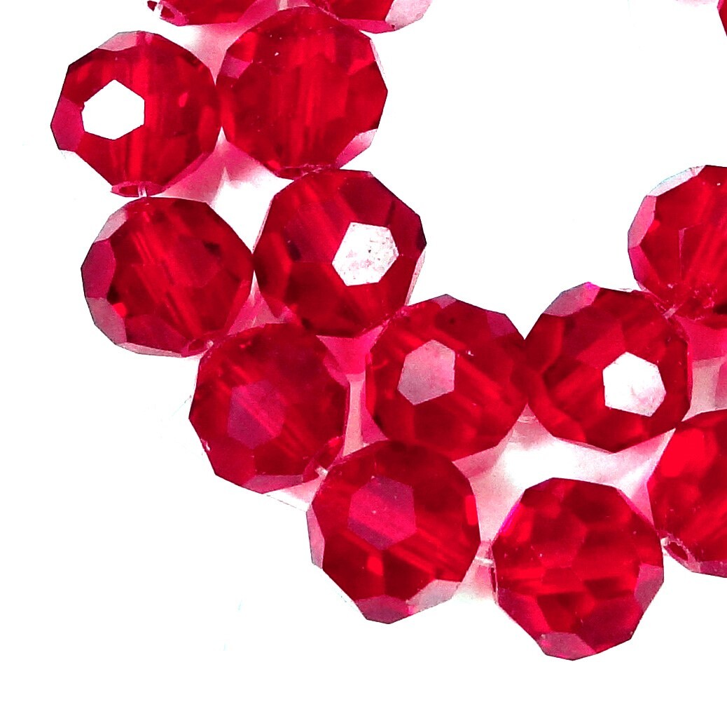 10mm Faceted Red Glass Crystal Round Beads – Transparent (20 pcs)