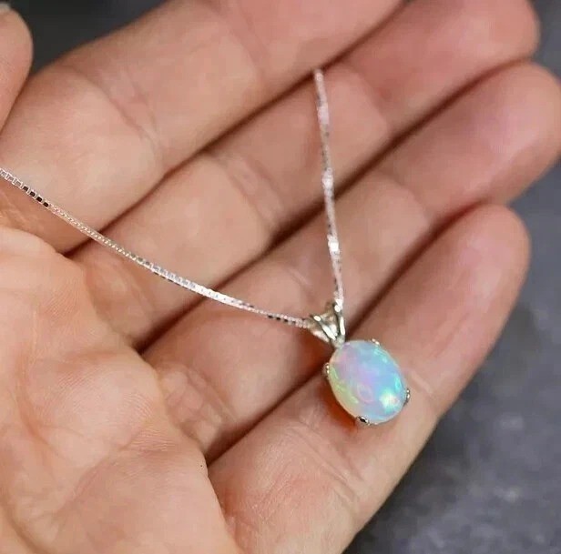 925 Sterling Silver Opal Pendant Natural Ethiopian Gemstone Jewelry Gift