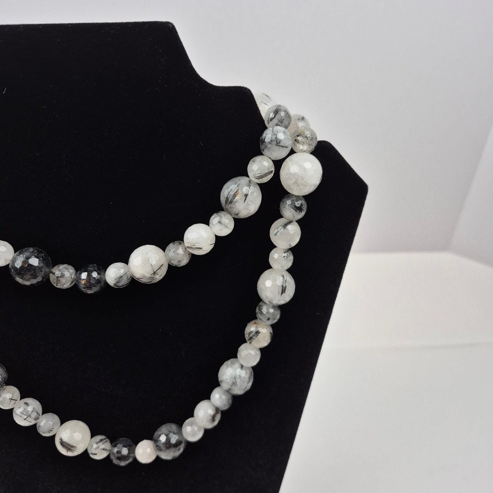 DTR Jay King Beaded Necklace Women 36″ Gray White Black Gemstone Long Strand 925