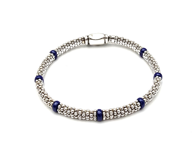 LAGOS Caviar 6mm Sterling Ultramarine Blue Ceramic 7 Station Bracelet & Pouch