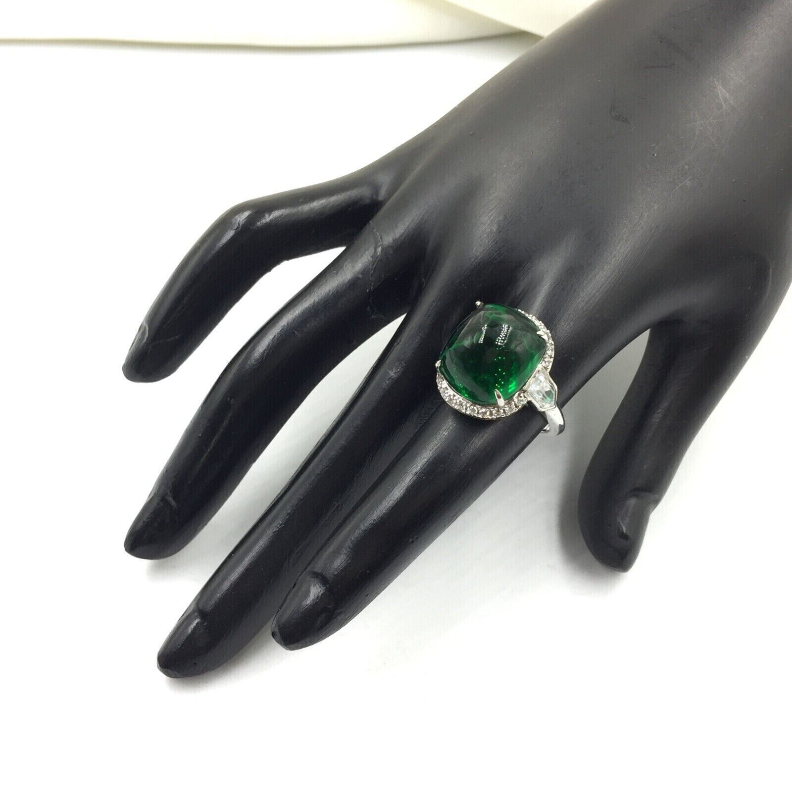 Awesome Deep Green Sugarloaf Lab Created Emerald Antique Design Women’s Ring
