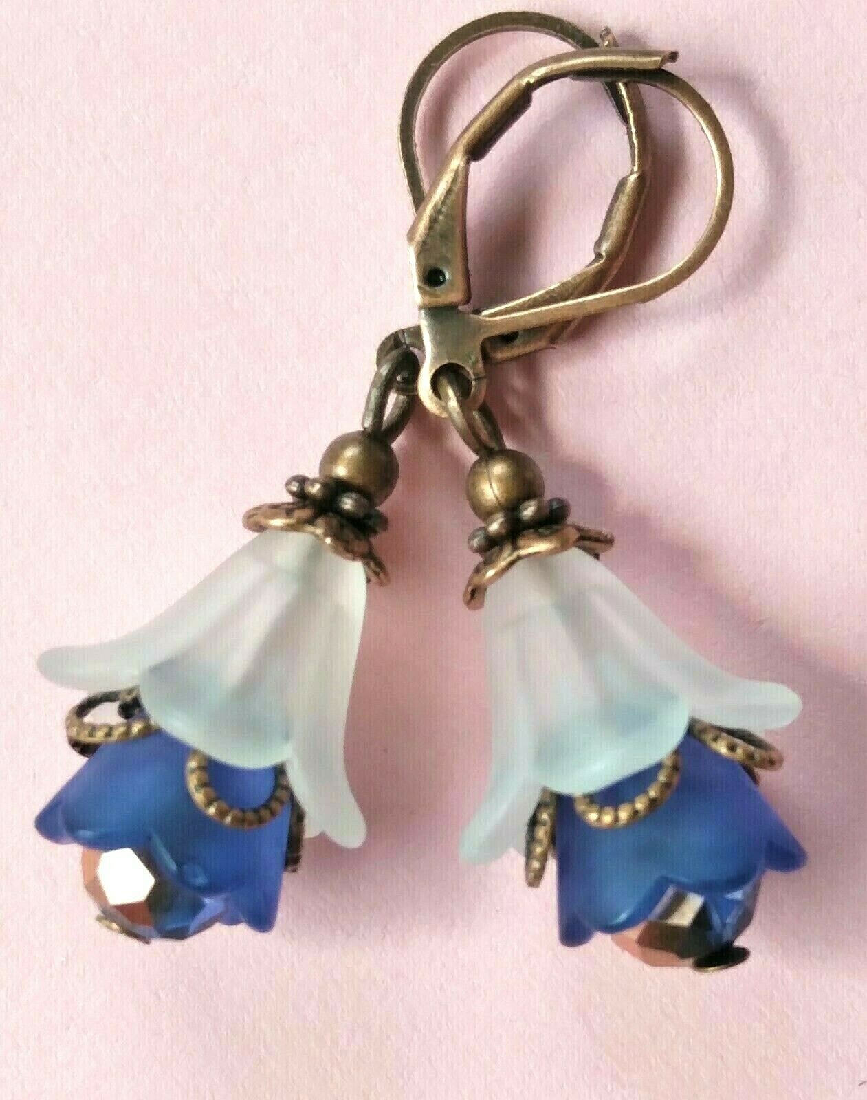 BLUE WHITE or PINK GREEN ACRYLIC flowers Crystal COPPER handcrafted U choose XX
