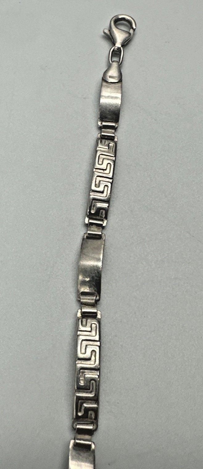 925 Sterling Silver Stampato Greek Key Link Bracelet Italy 8 Inches
