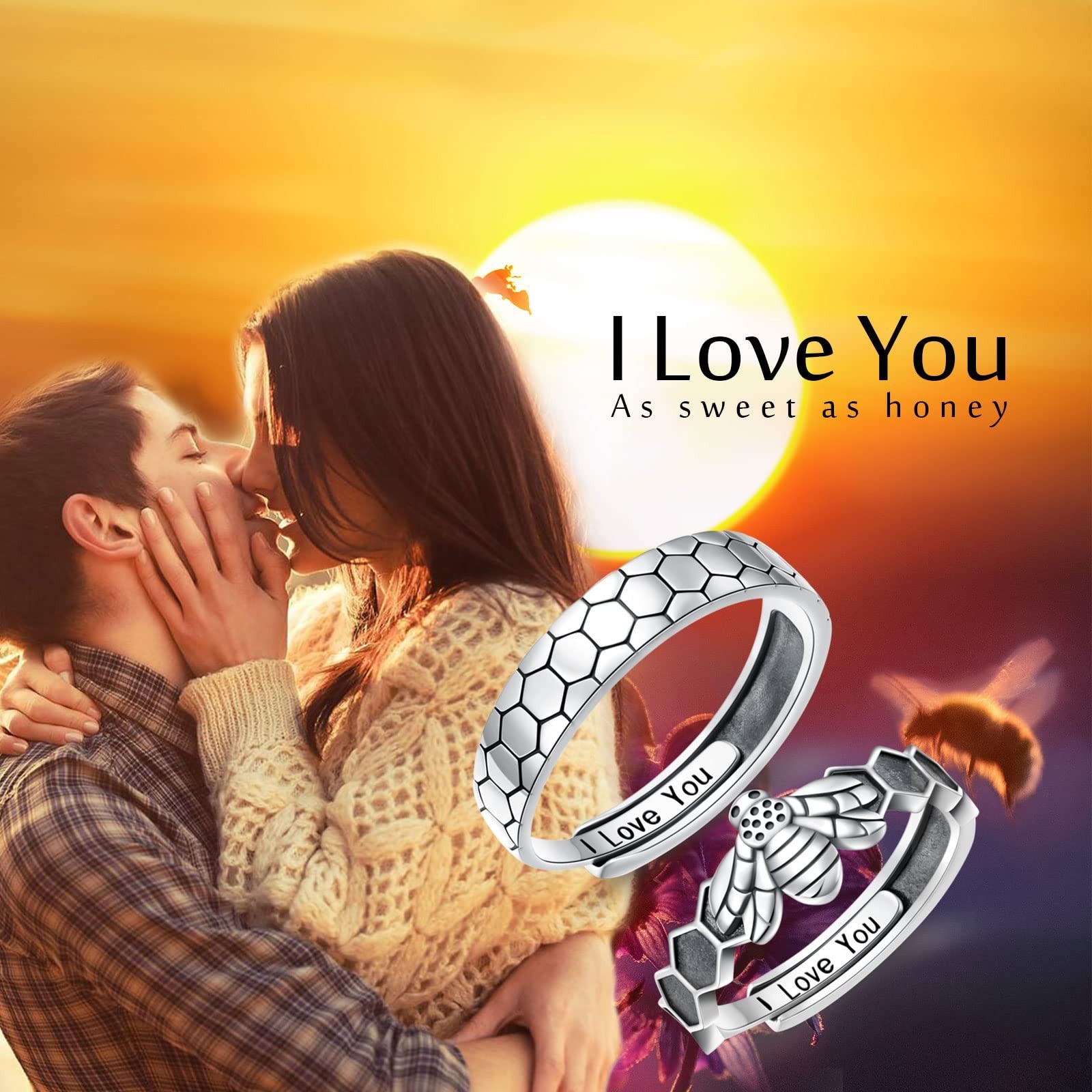 Sterling Silver Adjustable Promise Rings for Couples – Romantic Love Jewelry Gif
