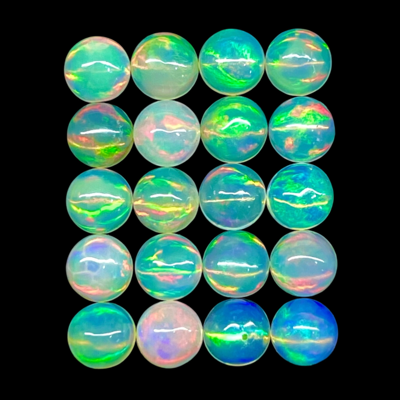 20 Pcs Natural Ethiopian Opal 4.3mm Round Flashy Loose Cabochon Gemstones Lot