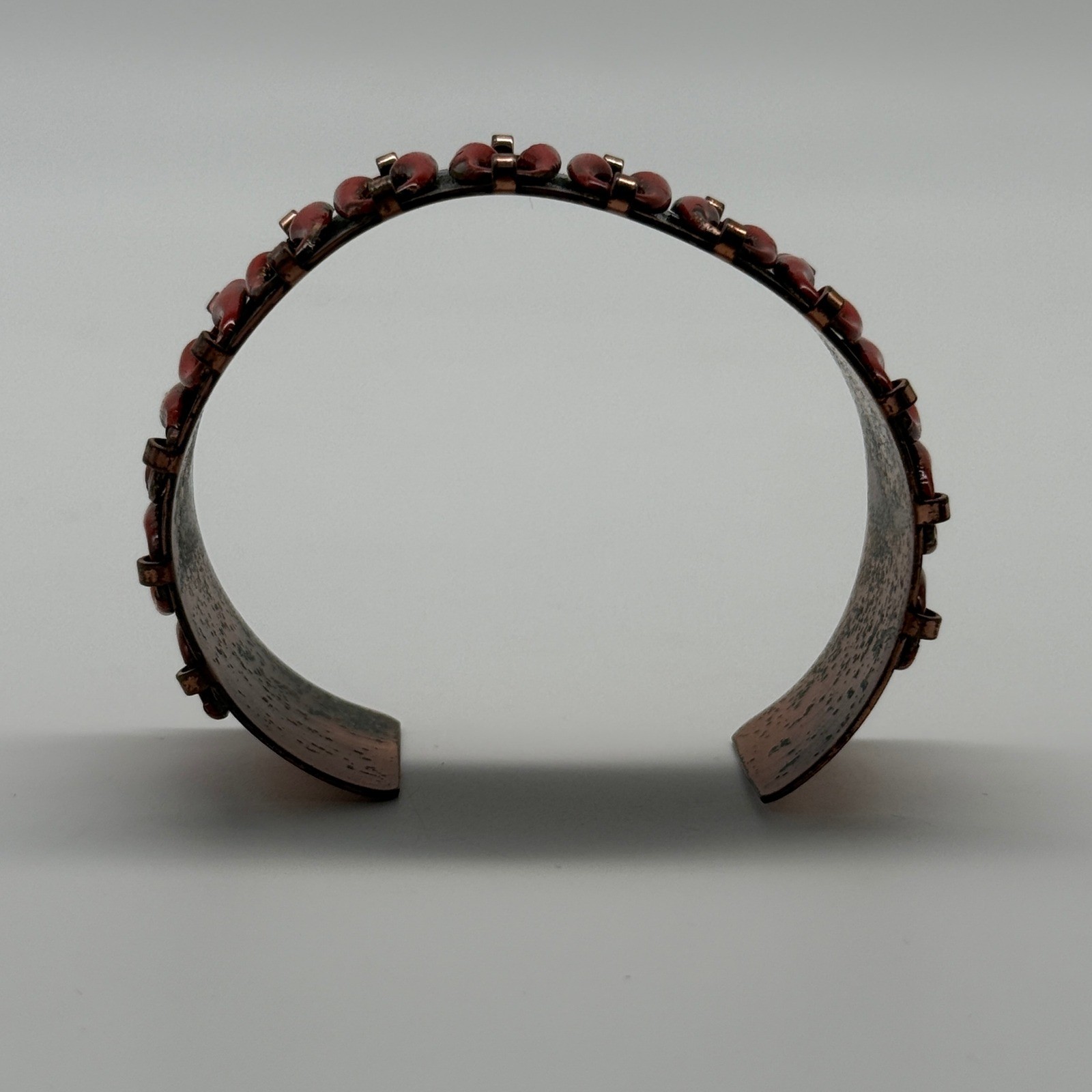 Vintage Matisse Cuff Bracelet Women Red Copper Mid-Century Modern Enamel MCM