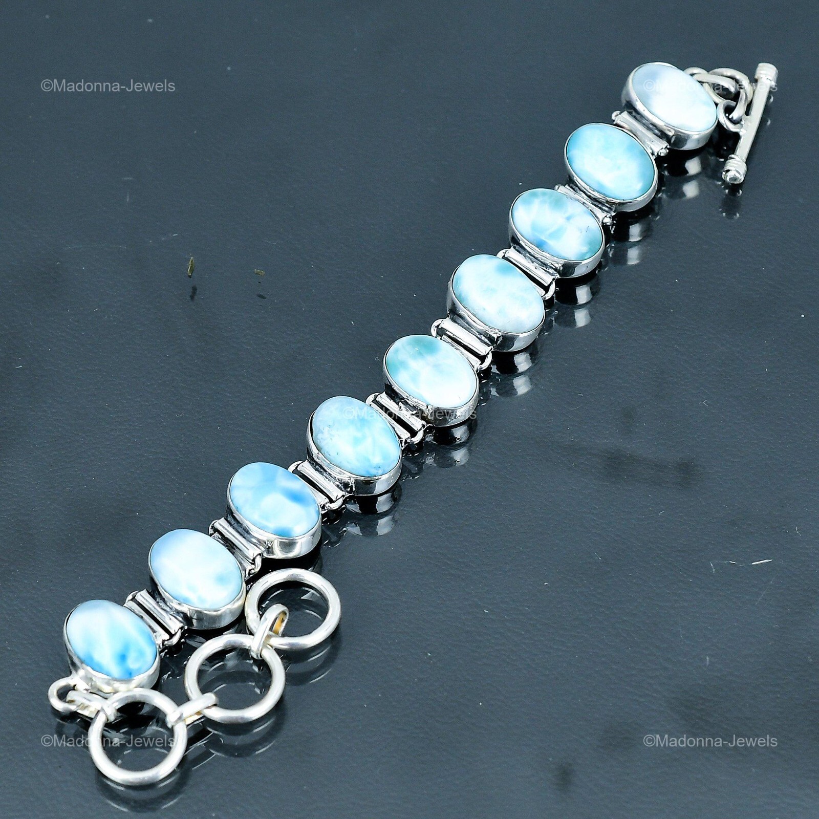 Memorial Day Sale Larimar Gemstone Sterling Silver Chain Throat Chakra Bracelet
