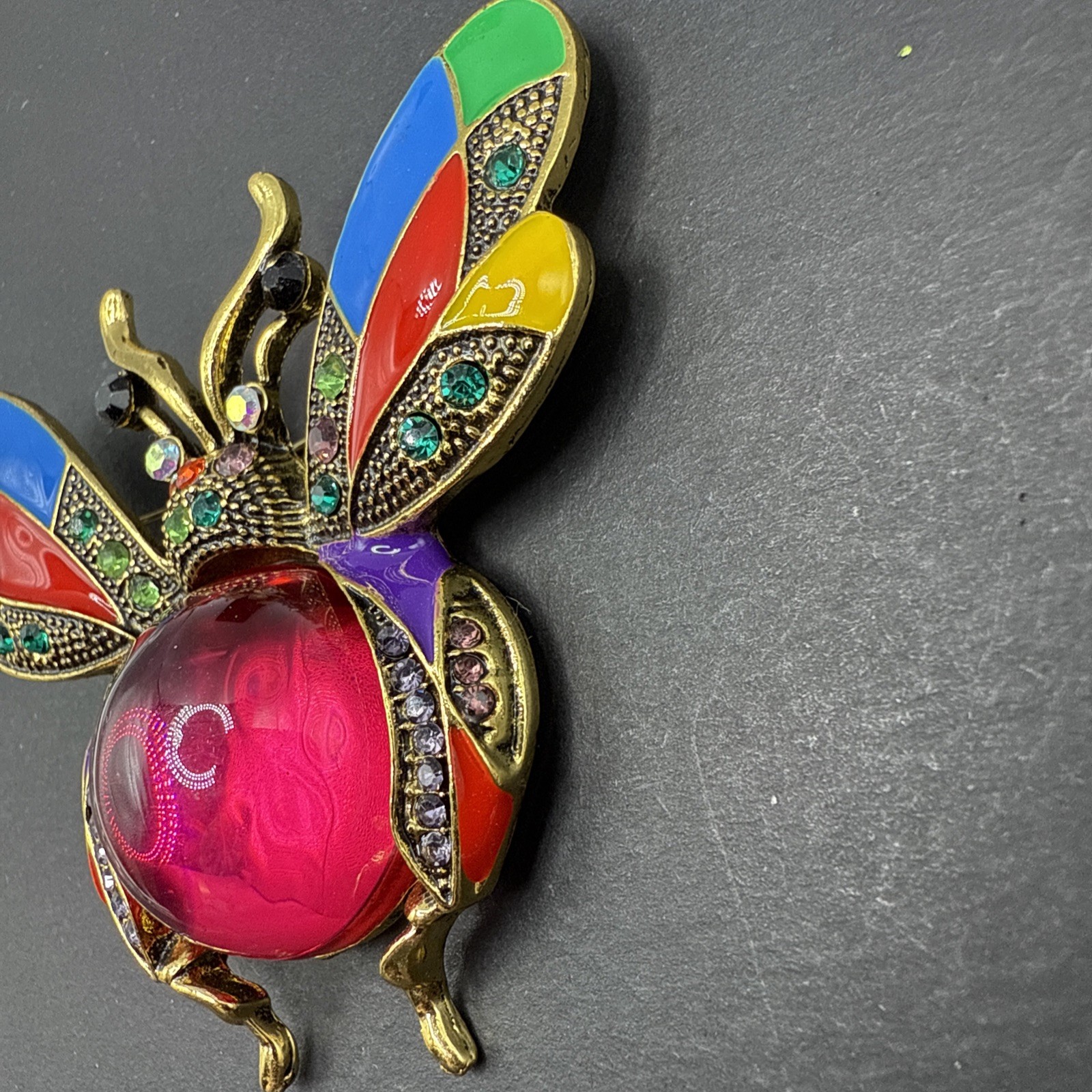 Large Bee Brooch Pin Pink Belly Colorful Wings J26