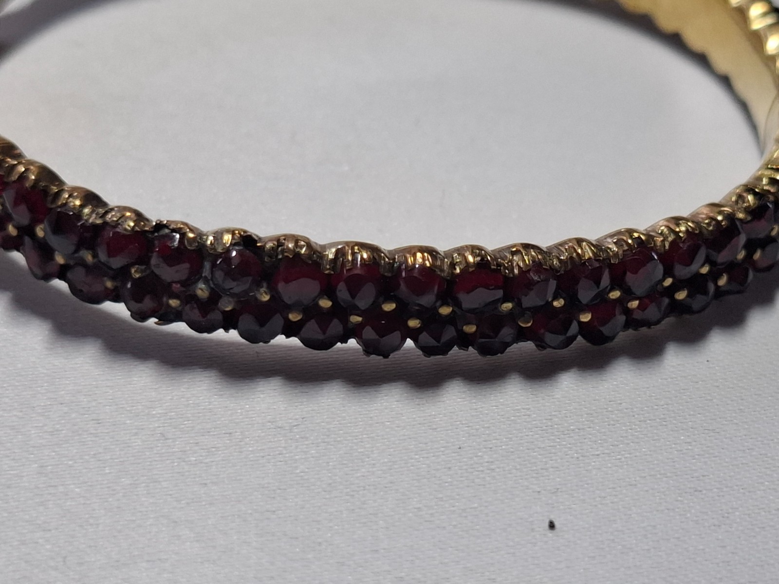 Solid Antique Gold Plated Bangle With Safety Clasp Red Garnets