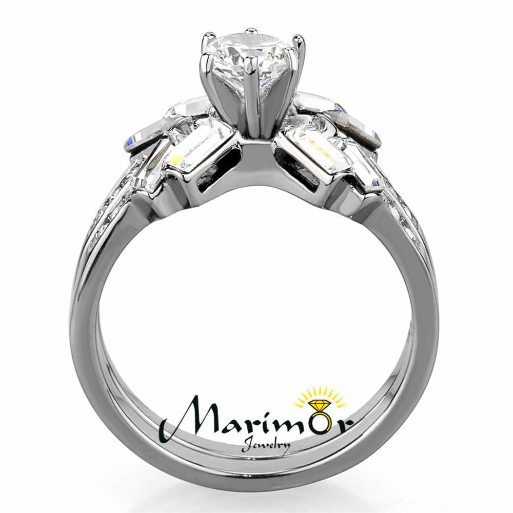 1.65 Ct Round & Baguette Cut CZ Stainless Steel Wedding Ring Set Women’s Sz 5-10