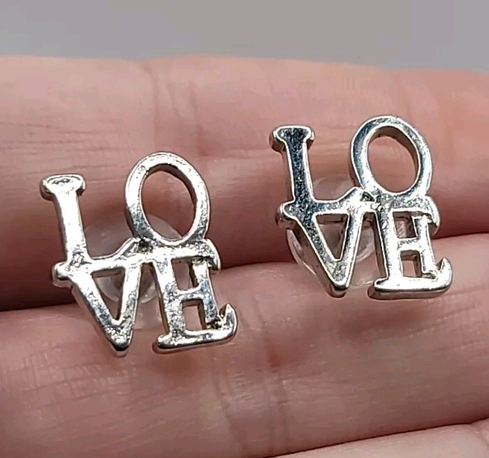 Retro Word LOVE Silver Tone Stud Earrings