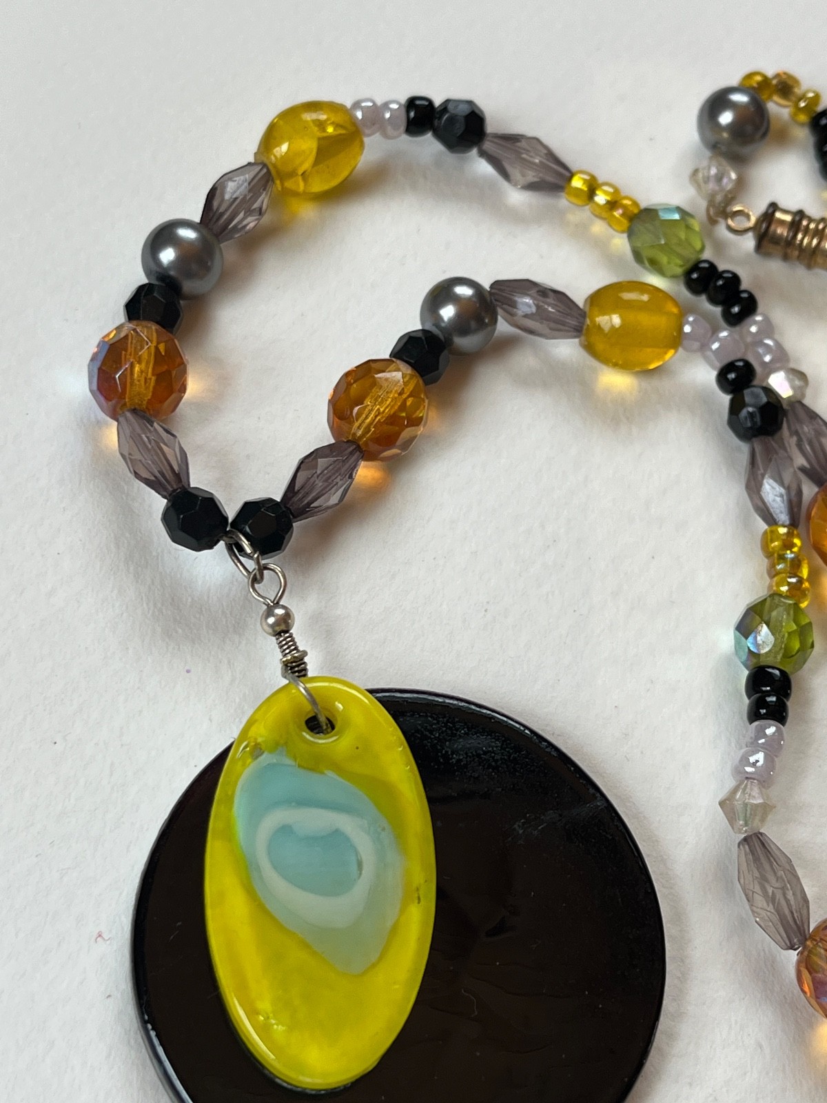 Black Yellow White & Gray Plastic Glass Various Shaped Beads W Black Circle &