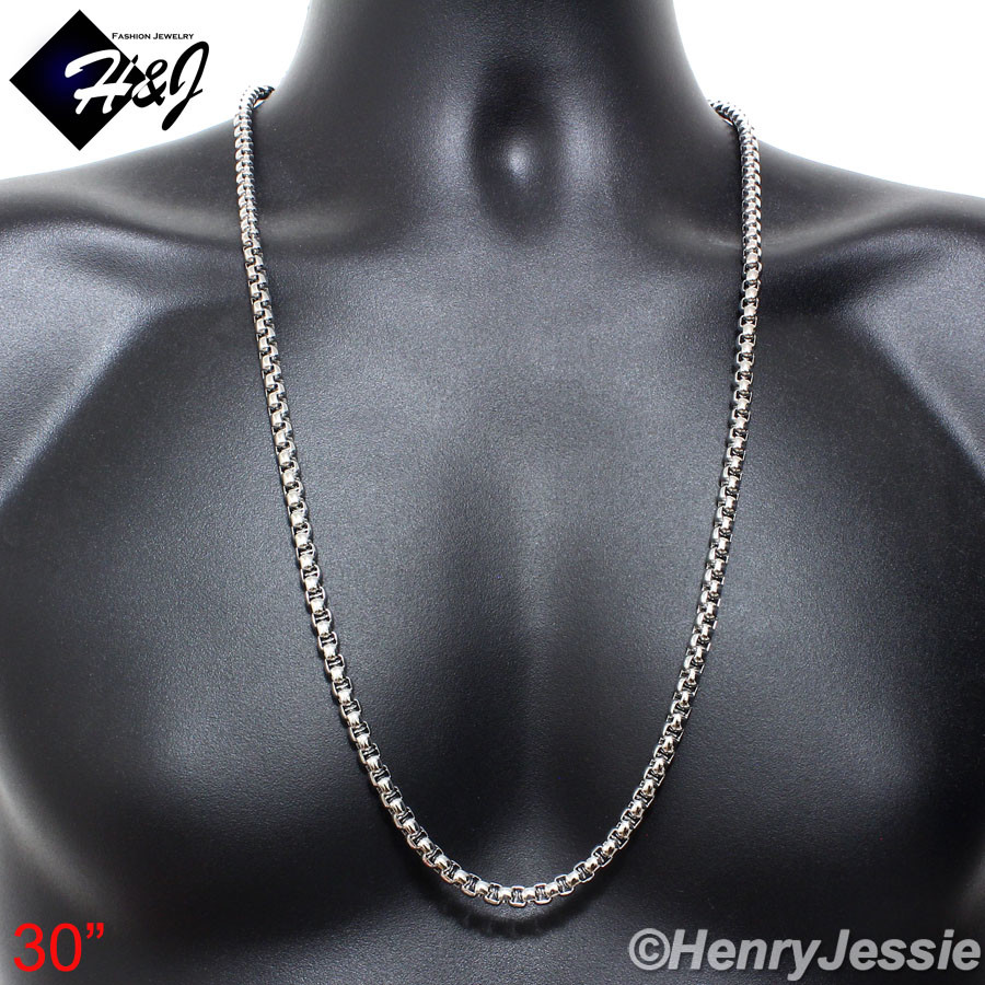 18-40″MEN Stainless Steel 5mm Silver Smooth Box Link Chain Necklace Bracelet SET