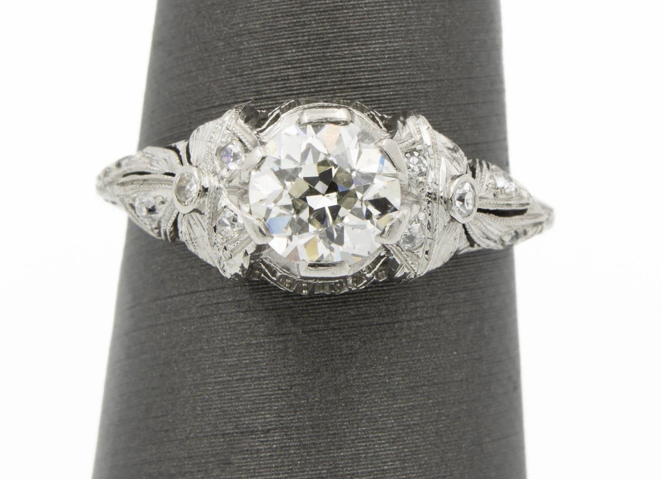 Edwardian 850 Platinum Old European Cut Diamond Ring Natural Diamond 6.4mm!