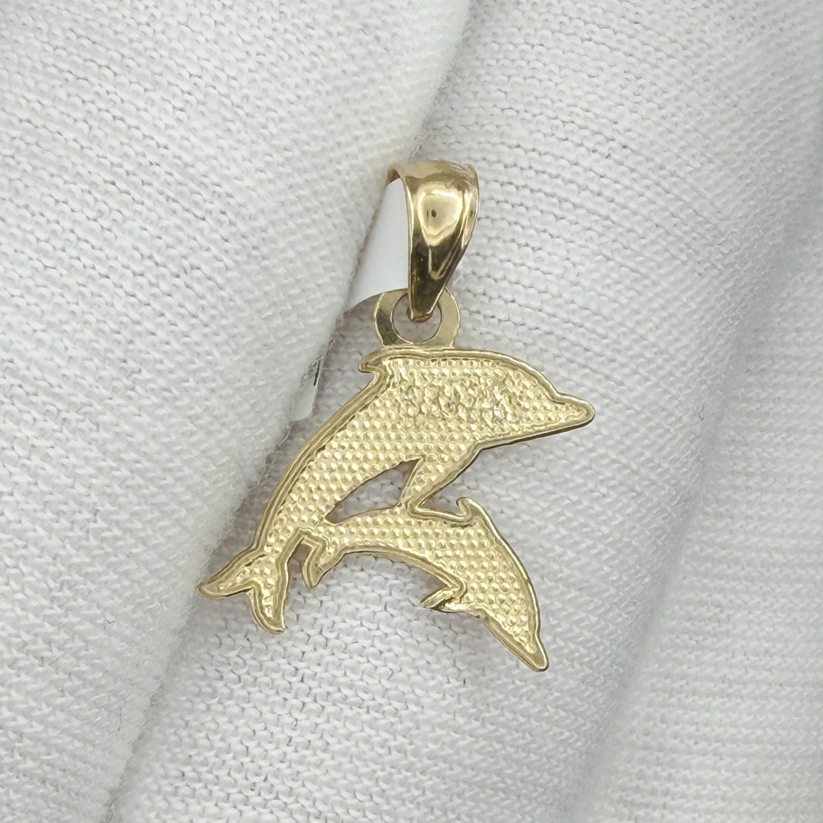 10k Yellow Gold Diamond-Cut Double Dolphins Animal Ocean Beach Nautical Jewelry