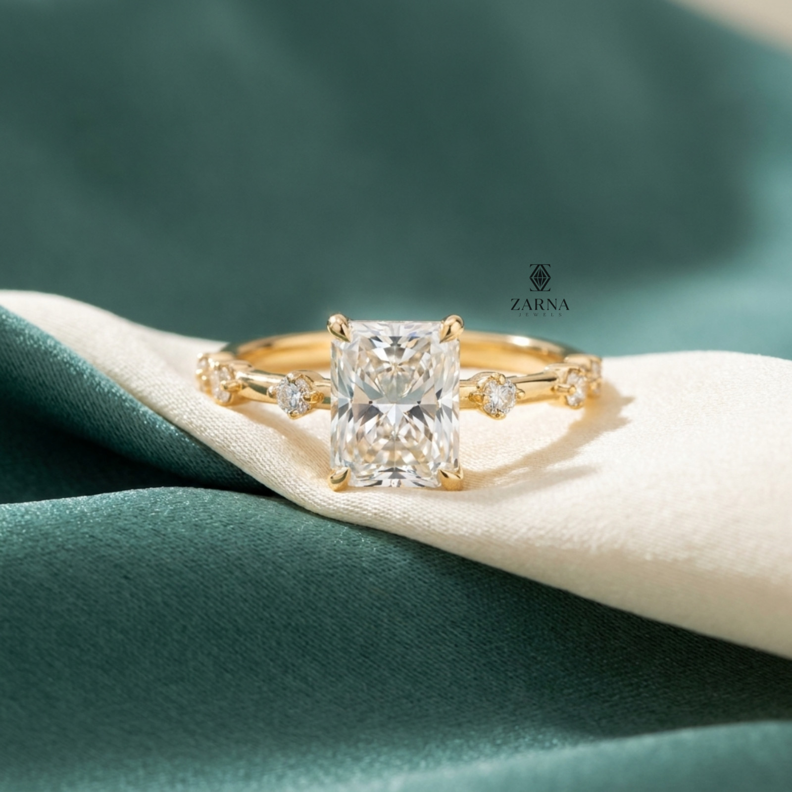 2.00 Ct. Radiant Cut Lab Grown Diamond Engagement Ring with Round Side Stones
