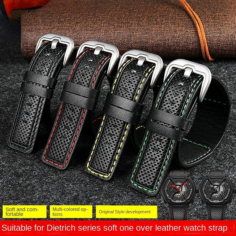 Leather Watch Strap for Dietrich OT1 OT6 Panerai 24mm Green Soft Men Wristband