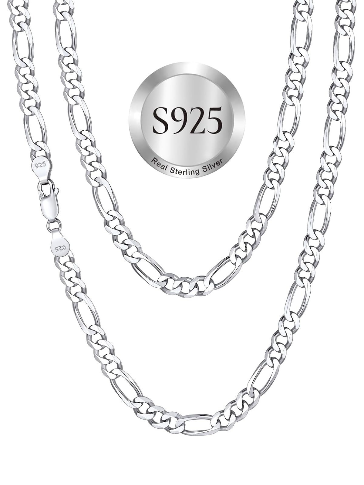 SILVERCUTE 925 Sterling Silver Figaro Chain Necklace 3mm 18in