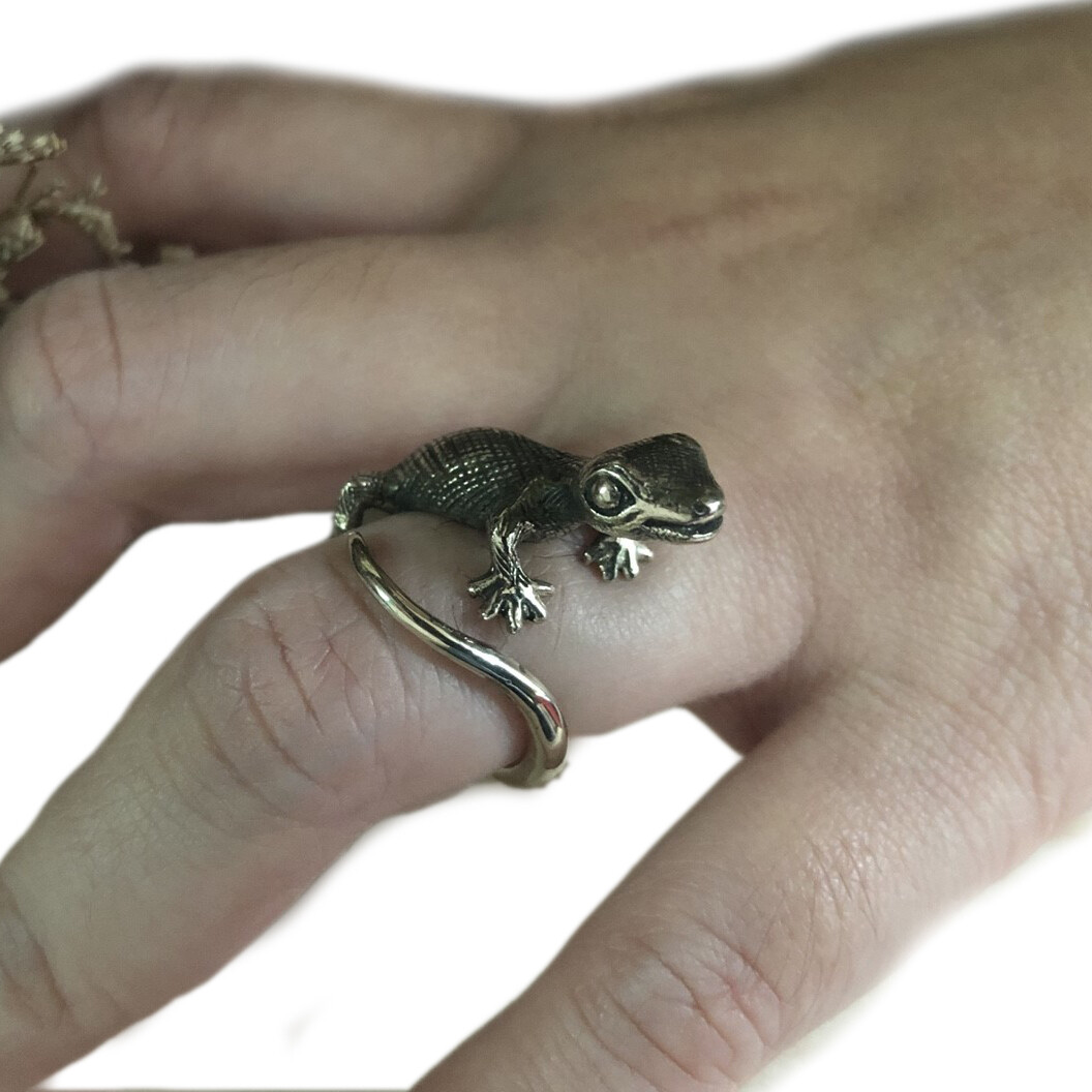 Gecko sterling silver ring cute animal woman gift lizard bugbear Boho Jewelry