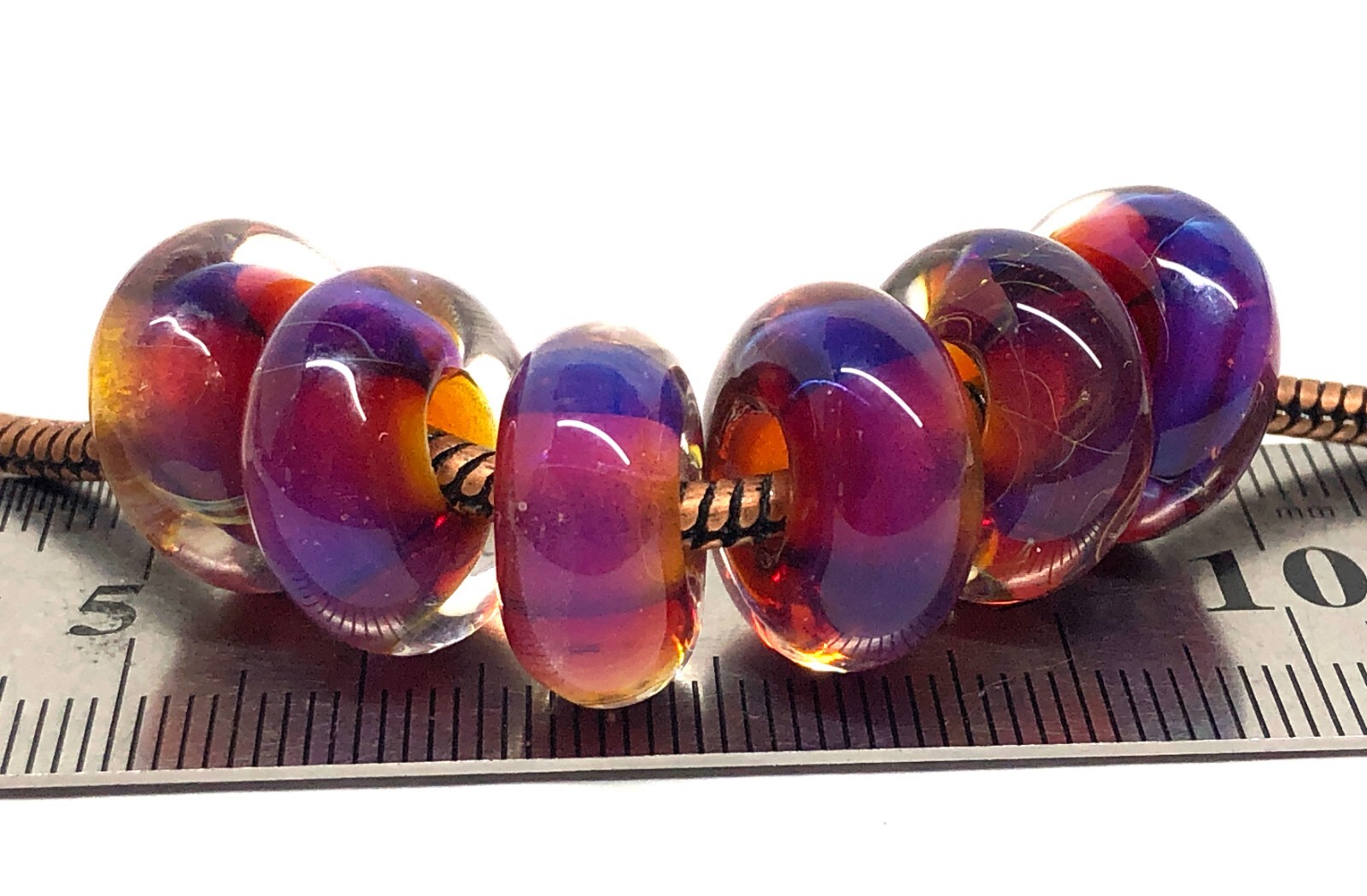 Big Hole Handmade Lampwork Glass Beads From Murano Tamara Yarilo Brand 6 Pcs