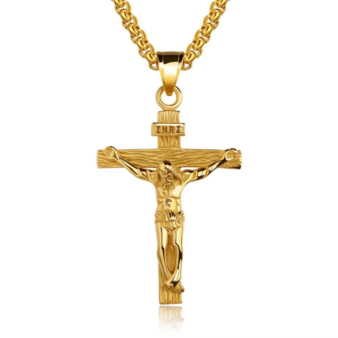 Men Stainless Steel Jesus Christ Crucifix Cross Pendant Chain Necklace