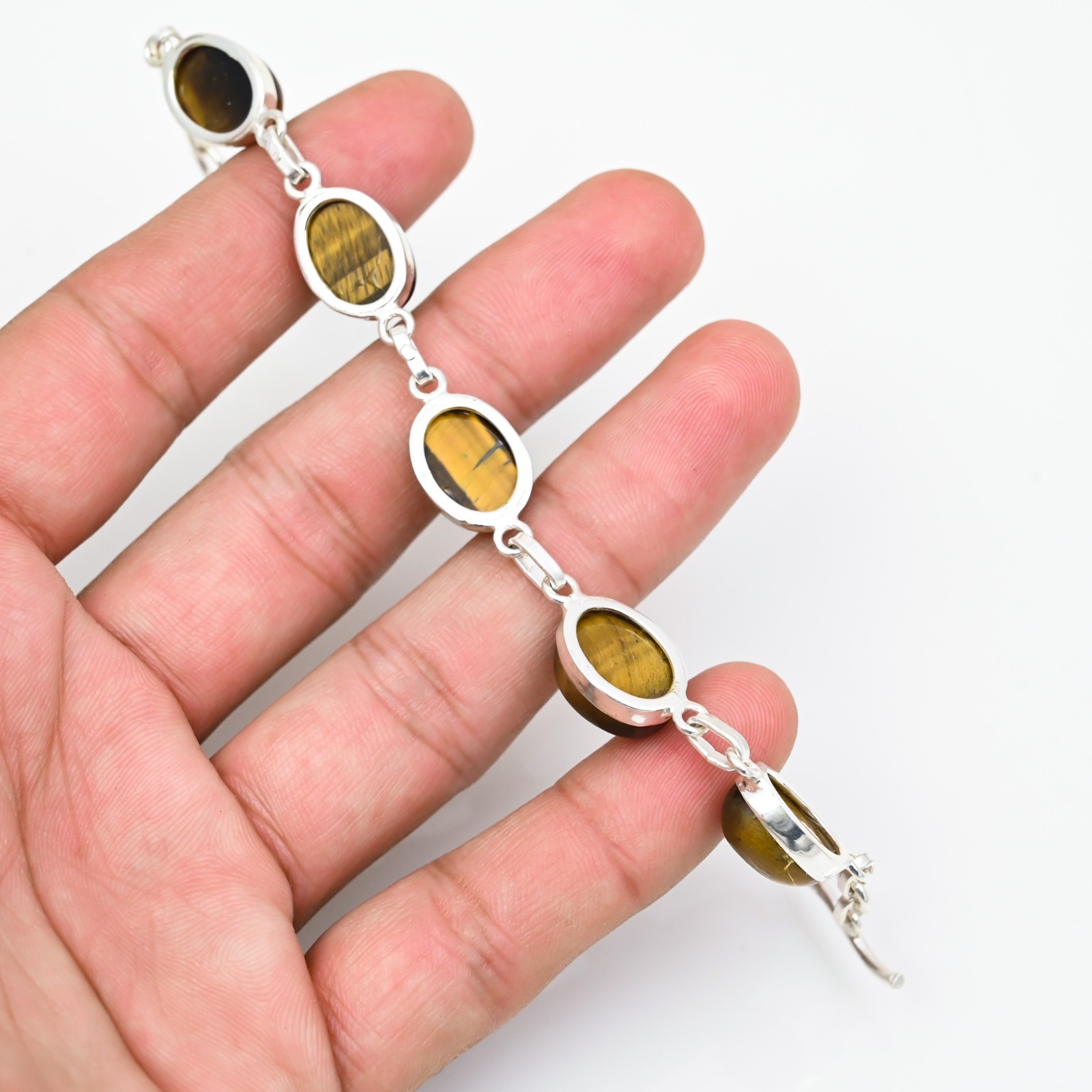 Tiger Eye Gemstone 925 Sterling Silver Handmade Bracelet Jewelry Gift For Love