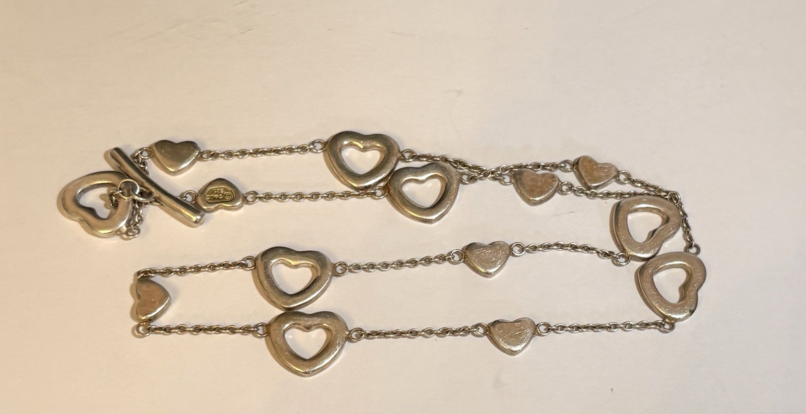 Tiffany & Co. 925 Sterling Silver Open Heart Toggle Necklace 17.5” 14.4g
