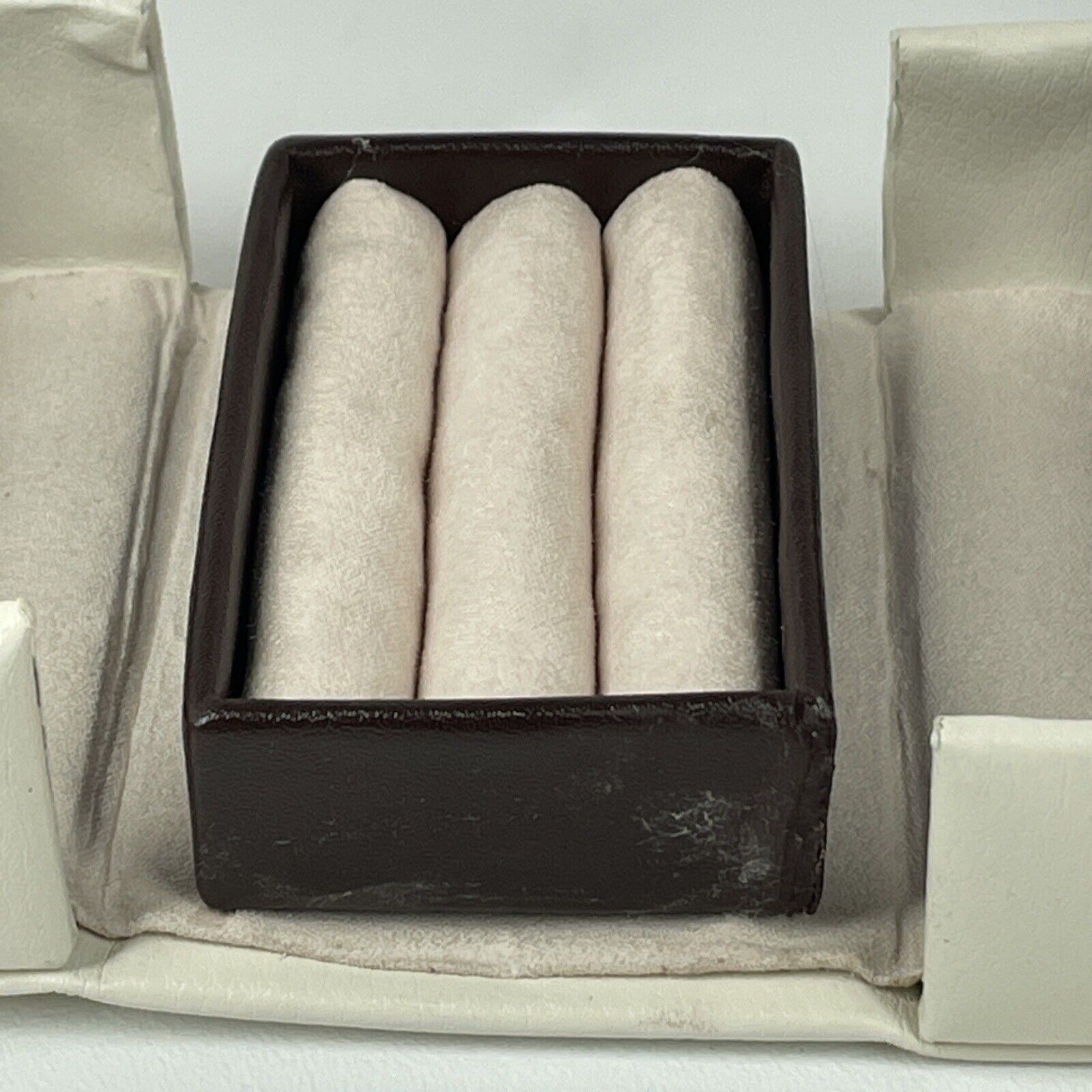 EUC BEY-BERK “Madeline” Ivory & Brown Leather Suede Folding Travel Jewelry Case