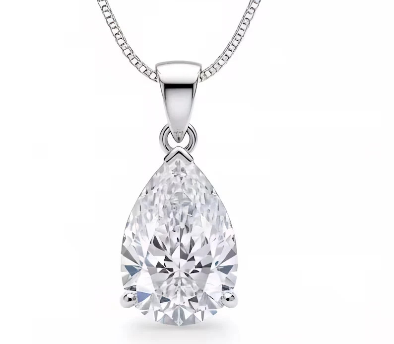RARE 5.05 Ct Certified Pear White Diamond Solitaire Pendant in 925 Silver