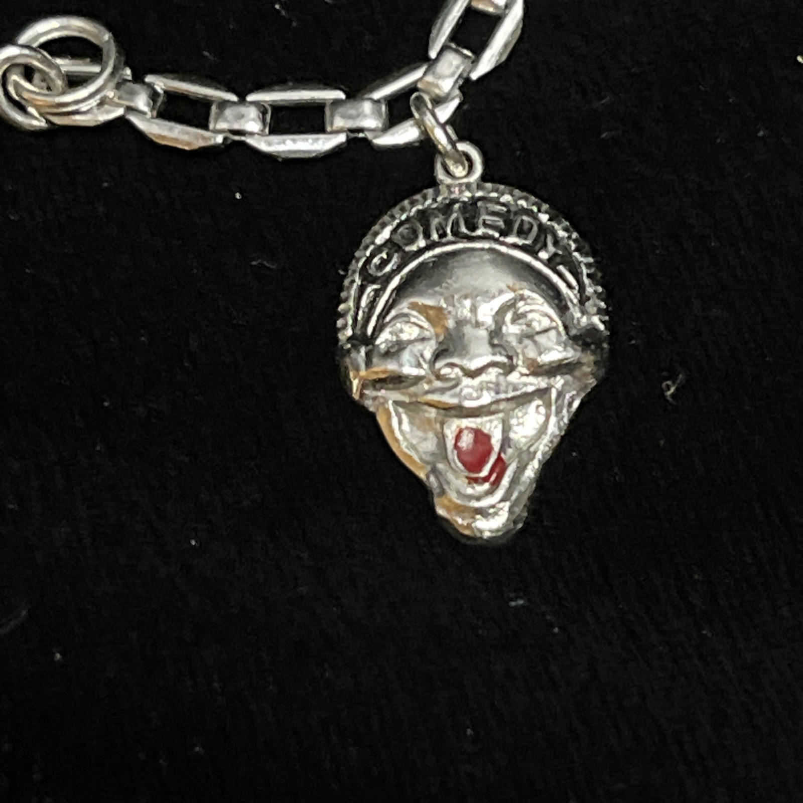 Silver Tone Drama Comedy Radio Music Themed Charm Bracelet Six Charms Vintage
