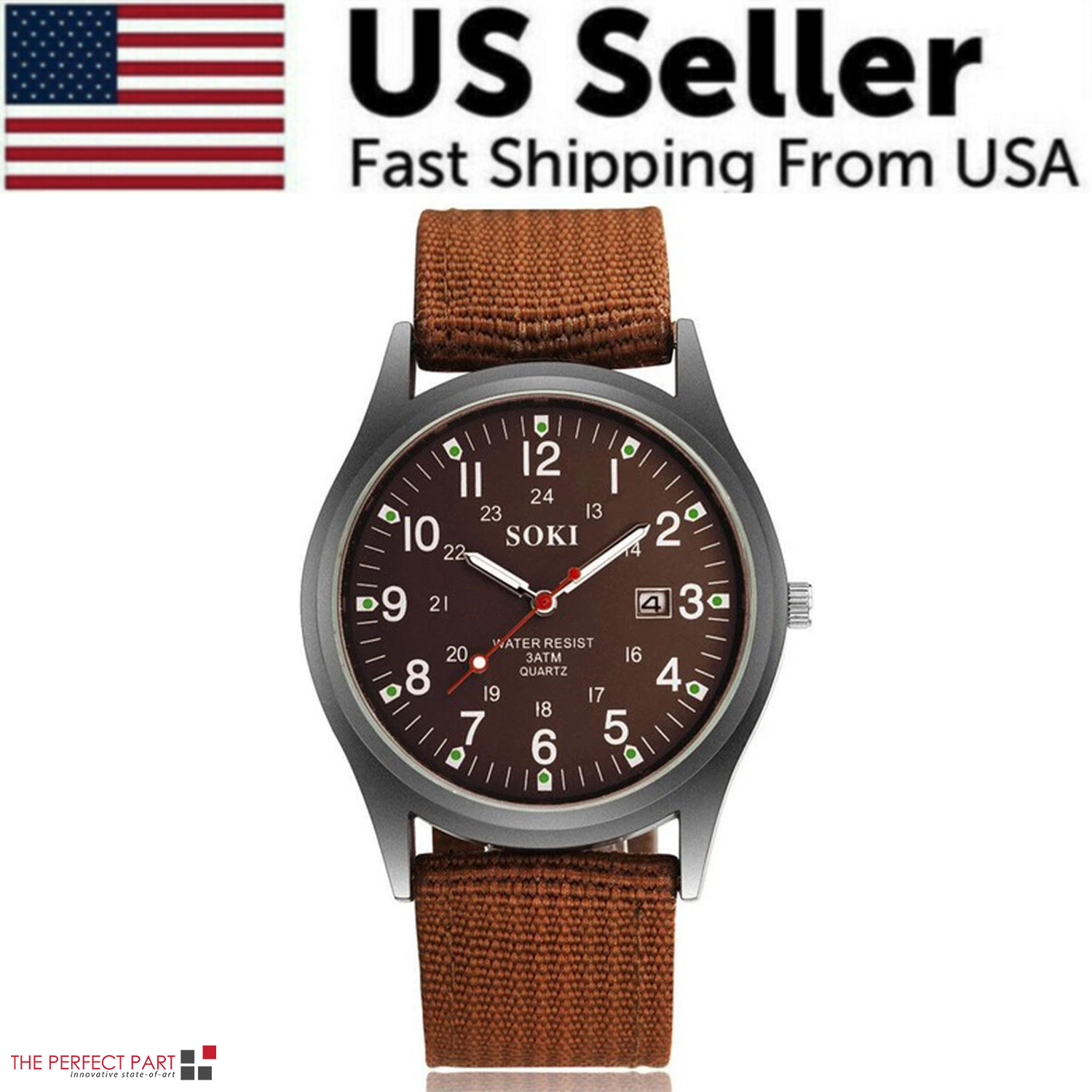 Men’s Military Army Luminous 24 Hours Dial Nylon Strap Date Quartz Wrist Watch