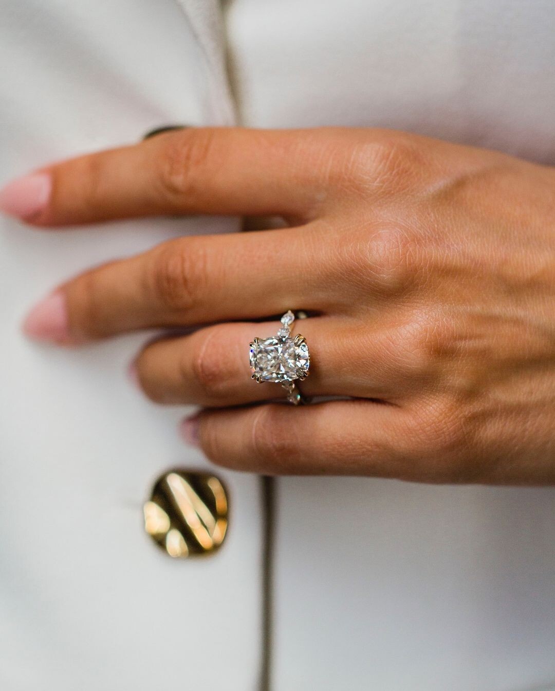 5.70 Carat Crushed Ice Elongated Cushion Cut Moissanite Ring, Her Promise Ring