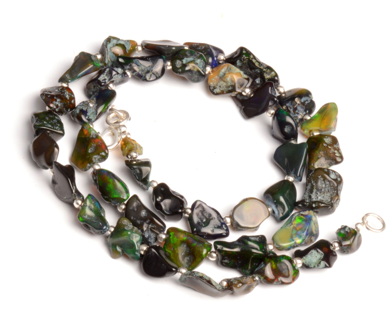 Natural Gem Welo Black Fire Opal 7 to 13 mm Rough Nugget Beads 18″ Necklace