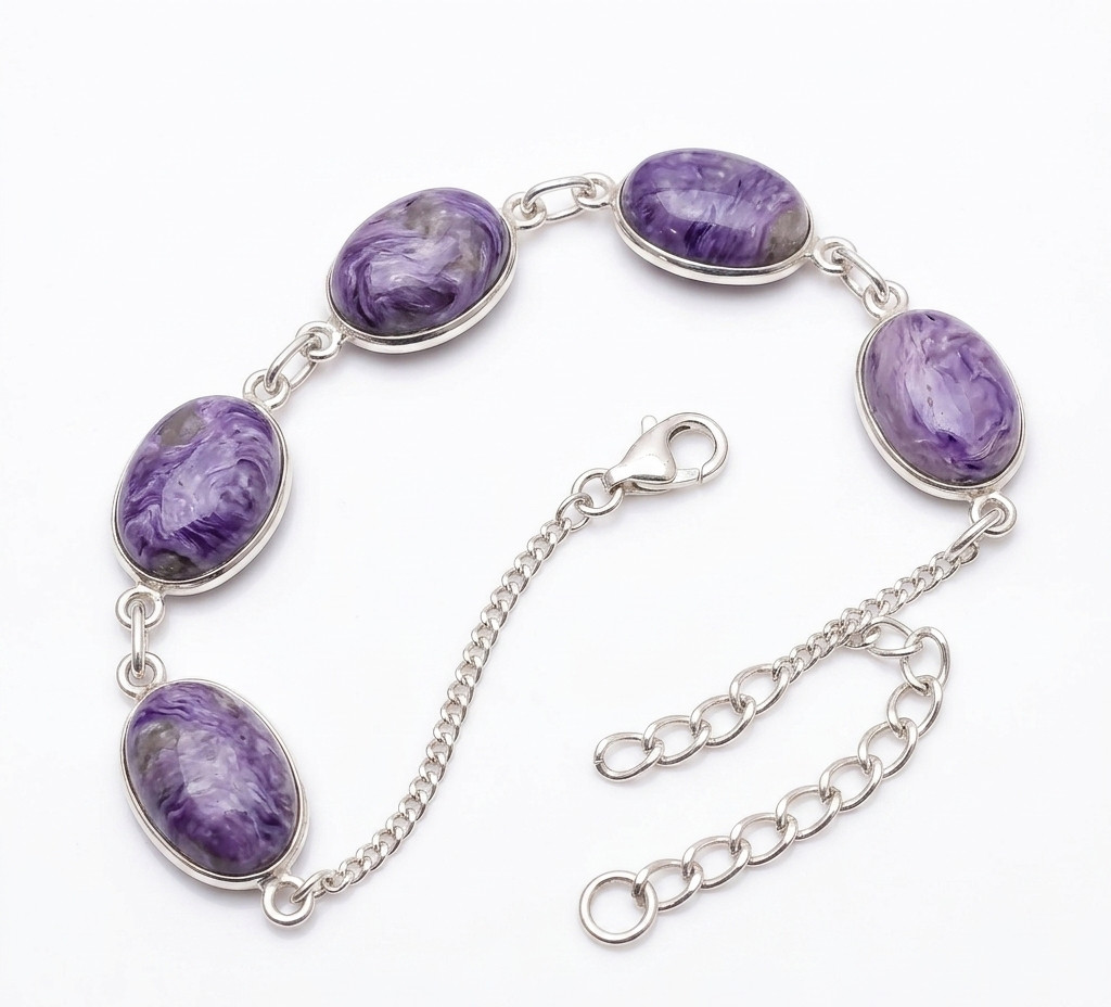 Natural Charoite Bracelet 925 Sterling Silver Gemstone Artisan Jewelry S-8.50″